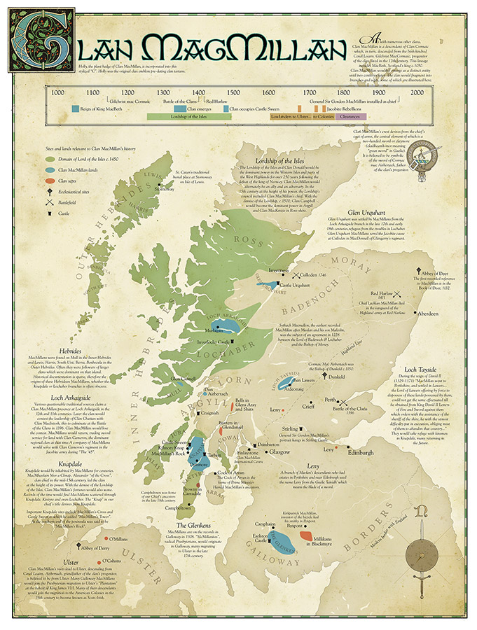Map of Clan MacMillan landsin Scotland and Ireland